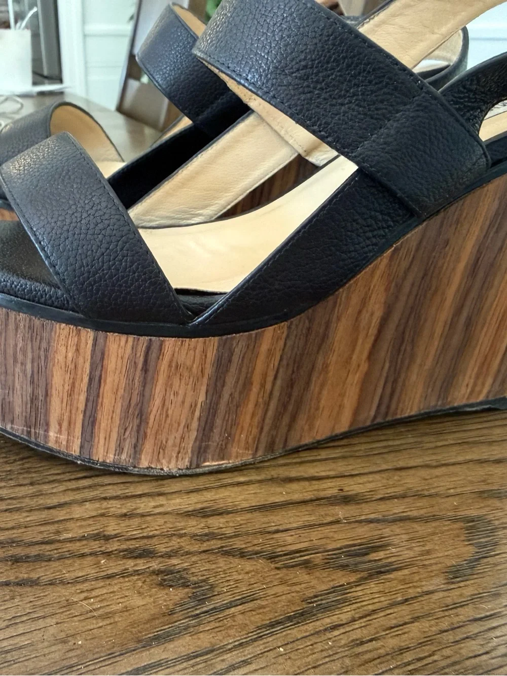 Jimmy Choo Black Leather Platform Wedge Sandals
